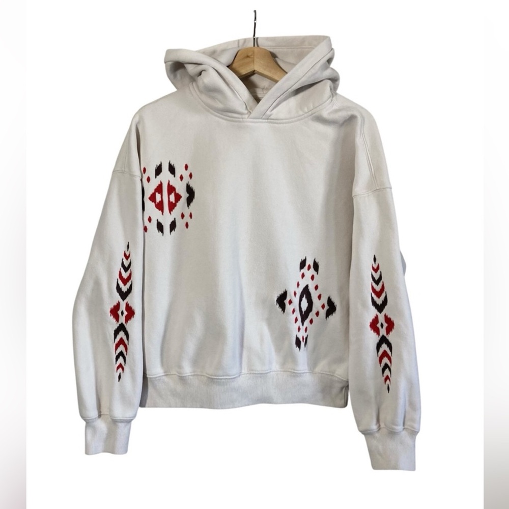 A&F Soft AF Embroidered Light Sand Tribal Southwestern Pattern Sunday Hoodie